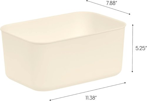 IRIS USA Storage Bins - 7 Qt. Stackable Plastic Baskets with Lids | Small 4-Pack in Off White