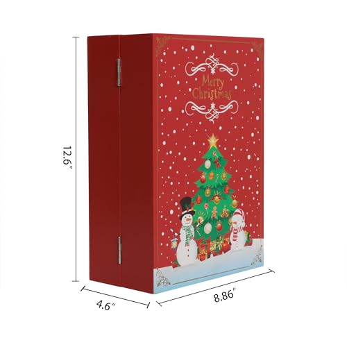 Christmas Wooden Advent Calendar with LED Lights, Snowman & Santa - 24 Drawers Holiday Countdown Decor