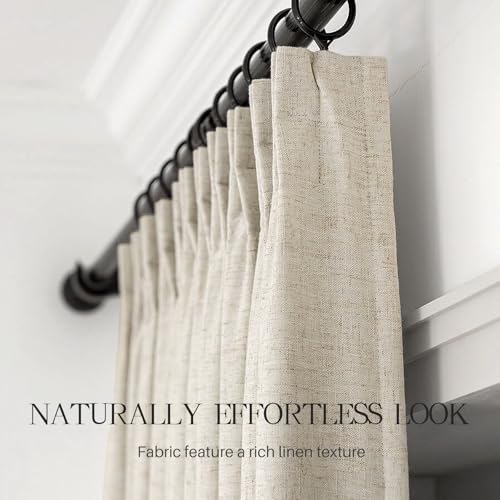 Natural Linen Blackout Curtains 40W x 95L Pack of 2 Pinch Pleated Room Darkening