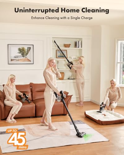 Trucozie 8-in-1 Cordless Stick Vacuum Cleaner Black – Lightweight, Powerful Suction, 45-Minute Runtime