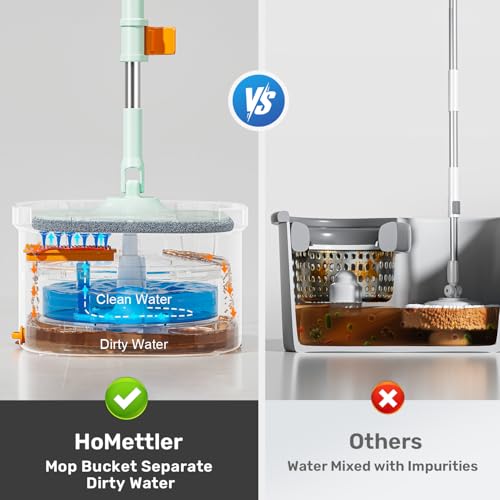 Spin Mop with 4 Microfiber Pads - Dual-Tank Floor Cleaner & Triangular Head