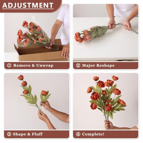 Orange Faux Silk Peony Flower Stems - 12 Pieces, 27-Inch Fall Decor