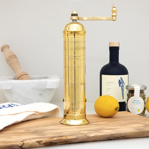 Alexander Home Greek Brass Pepper Mill 10-Inch Manual Refillable Spice Grinder