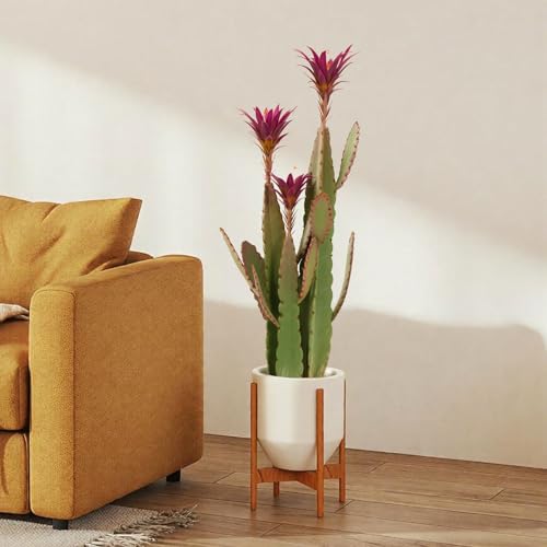 3ft Tall Artificial Cactus with Magenta Flower in Pot, Fake Cacti