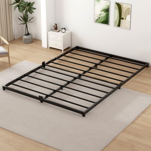King Size Low Profile Bed Frame - 3 Inch Noise-Free Steel Platform, Heavy Duty Support