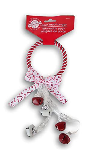 Christmas Time Red & White Jingle Bells Doorknob Hanger - Holiday Decor