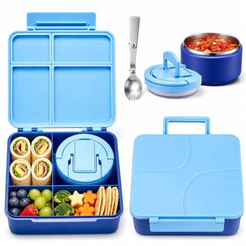 Kids Leakproof Bento Lunch Box with 8oz Insulated Soup Thermo - Blue