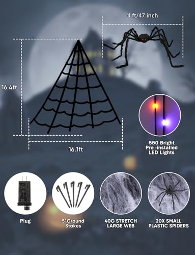 Spider Webs Halloween Decorations Lights - 550 LEDs Outdoor Giant