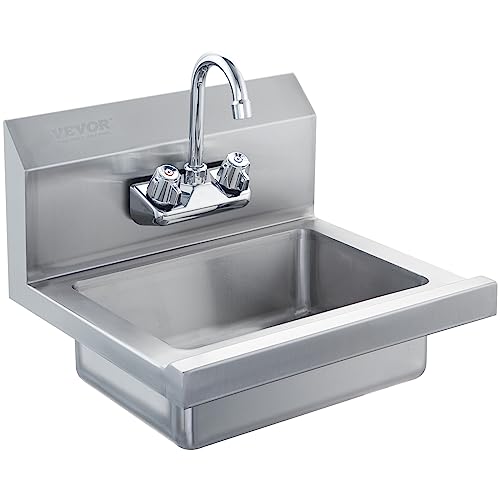 Commercial Stainless Steel Hand Sink with Faucet - Wall Mount Utility Basin, 17x15 inch