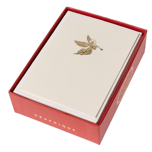 Graphique Angel Cards Gift Set – 15 Blank Christmas Cards with Envelopes, Gold Foil & Embossed Angels