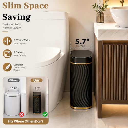 5 Gallon Automatic Touchless Bathroom Trash Can - Black Gold, IPX5 Water-Resistant