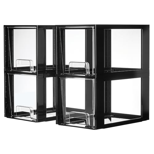 Large Stackable Storage Drawers - Black, Set of 4, Acrylic Organizer