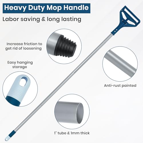 KalTell Blue 2-Pack Commercial Quick-Change Mop Handles - Heavy Duty, 55" Telescopic, Industrial Floor Cleaning