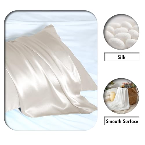 Mulberry Silk Pillow Cases 2 Pack - Standard Size 20x26 Beige - Soft & Cool Sleep Pillowcases