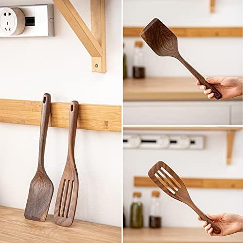 12-Inch Black Walnut Wooden Cooking Spoons Set - Natural Handcrafted Kitchen Utensils