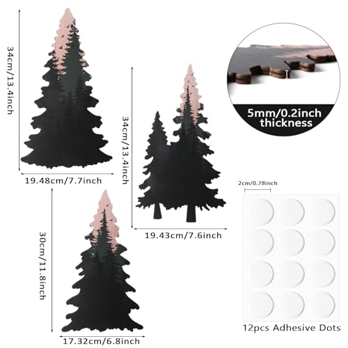 Lumncomfor 3PCS Wooden Pine Tree Wall Art Set, Forest Wall Decor Woodland Nature Tree Themed Home Decor Rustic Christmas Gift for Living Room Nursery Bedroom Cabin Office