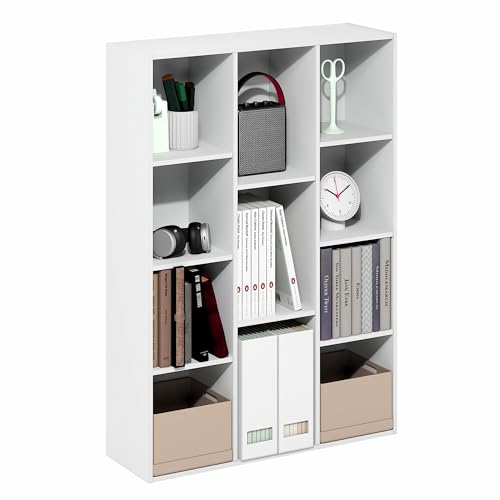 White 11-Cube Bookcase - Reversible Modern Shelf for Living Room & Office
