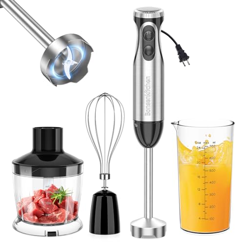 Bonsenkitchen 4-in-1 Immersion Blender with Food Processor & 3 Attachments - 20 Speeds & Turbo Mode