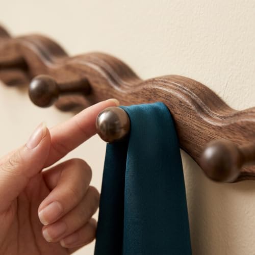 Vinoil 8-Pack Wooden Wall Coat Hooks - Modern Wavy Design for Entryway & Bathroom