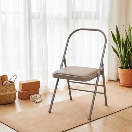 Grey RattanView Yoga Auxiliary Chair with Lumbar Support - Backless, Foldable