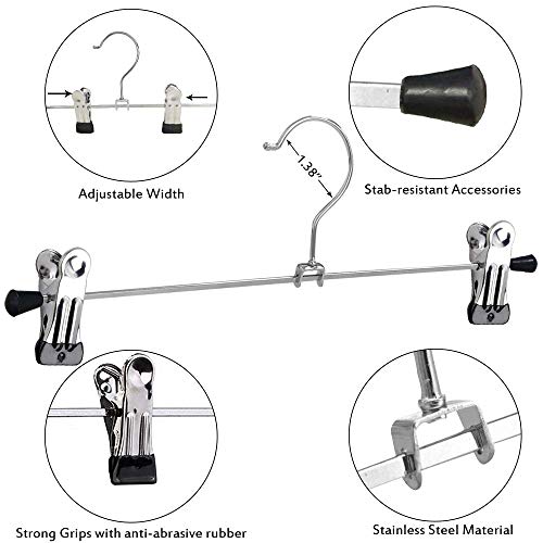 50 Pack Heavy Duty Metal Pants & Skirt Hangers with Clips for Closet Organization