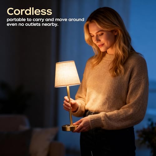 Gold Rechargeable Cordless Table Lamp - Touch Dimming, 6000mAh, 2 Pcs