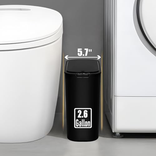 TIPGO Black Touchless 2.6 Gallon Bathroom Trash Can with Lid