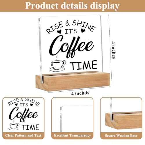 Coffee Bar Decor Acrylic Sign with Wood Stand, Coffee Lover Gifts Coffee Decor Coffee Shop Bedroom Living Room Desk Cubicle Coffee Table Shelf Decor, Coffee Gifts for Coffee Lovers Coffee Sign