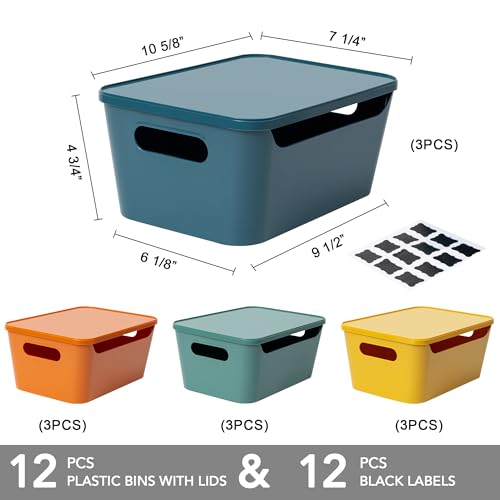 Dark Color 12 Pack 4.5L Plastic Storage Bins with Lids for Home & Office Organization