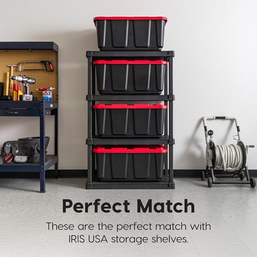 IRIS USA 4-Pack Red Heavy Duty Storage Tote Bins with Lockable Lids - 27 Gallon