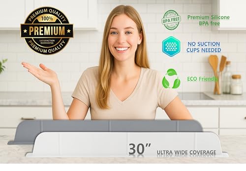 Eco White Ultra Wide 30-Inch Silicone Kitchen Sink Splash Guard - No Suction Cups