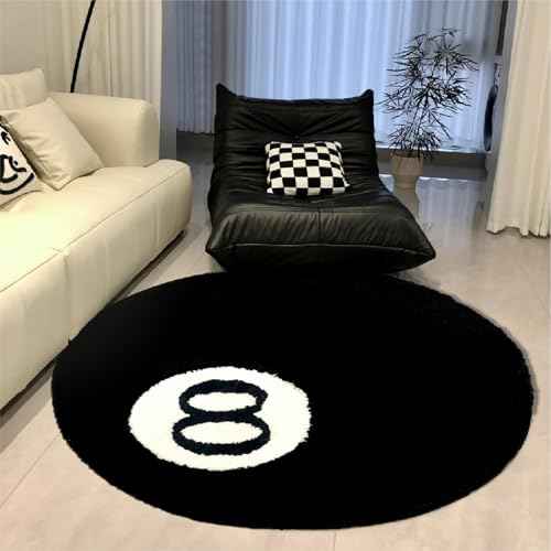 Cecailin¢ç 8 Ball Rug,24 inch/60cm 8 Ball Decor,Fluffy,Double Rubber Sole,Bedroom Aesthetic,Graphic Rugs,Y2K Rug,Suitable for Bathrooms,Bedrooms, Children's Rooms,Machine Washable