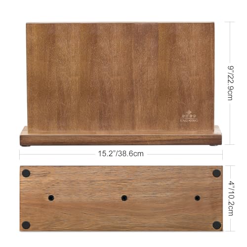 Large Magnetic Knife Block - 15x9 Inches Acacia Wood Knife Holder with Double-Sided Magnet