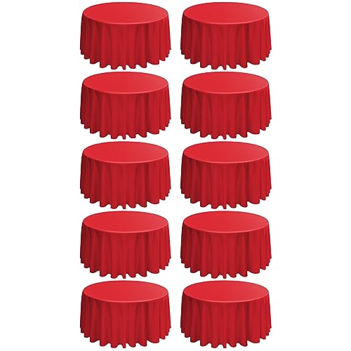 Red Round Polyester Tablecloth 120 Inch, 10 Pack - Reusable & Wrinkle-Resistant