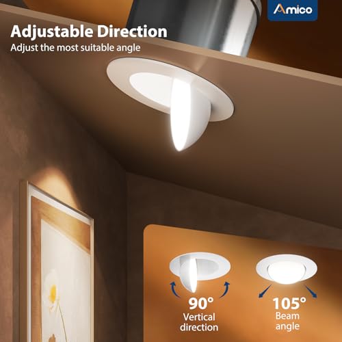 6 Inch Adjustable Gimbal Recessed LED Can Lights - 5CCT Dimmable, 6 Pack