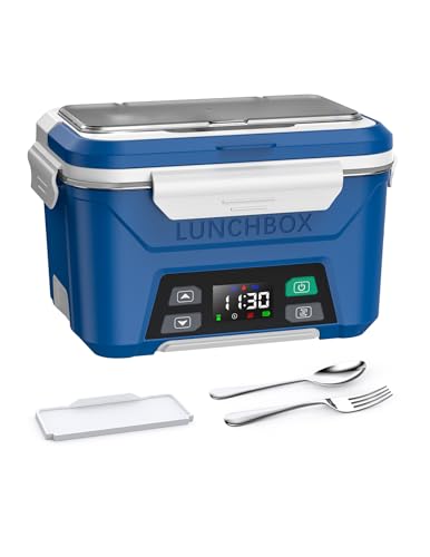 Large Blue Cordless Electric Heated Lunch Box with Timer - 5.5 Cups
