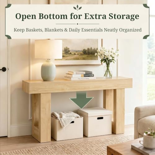 Natural Wood 63-Inch Farmhouse Console Table for Narrow Entryway & Living Room - Easy Assembly