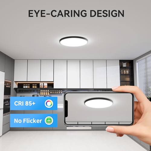 LED Flush Mount Ceiling Light 12 Inch, Super Slim 3200lm 5000K - Black 6 Pack