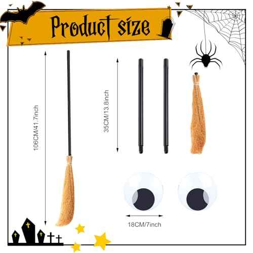Gejoy 3 Pcs Halloween Tree Topper Witch Hat Decor Include Large Witch Hat Self Adhesive Wiggle Giant Googly Eyes and Reversible Broom for Halloween Christmas Tree Decor Masquerade Party Decoration