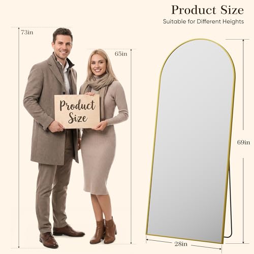 Full Length Arched Floor Mirror - 69x28 Inches, Gold Frame, Full Body Standing Mirror