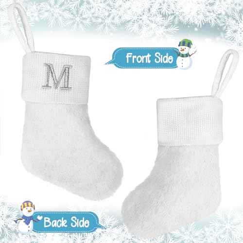 7 inches Initial Monogram Christmas Stocking White Personalized Christmas Stockings with Embroidered Letters Super Soft Initial Christmas Stocking for Xmas Holiday Christmas Tree Fireplace Decor(M)