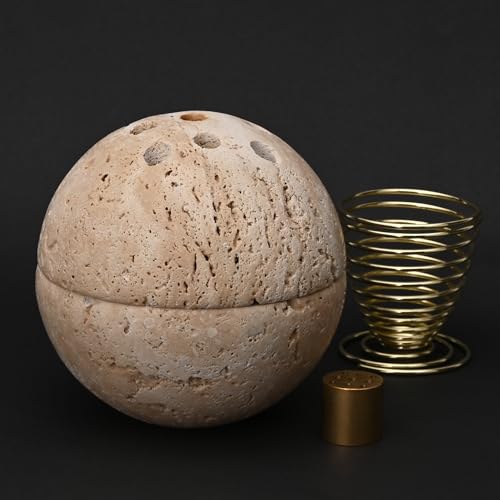 Natural Travertine Stone Incense Burner with Brass Insert - Light Beige Handmade Home Decor & Relaxation