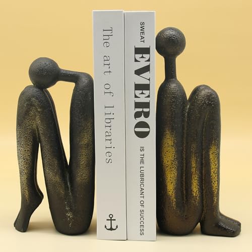 Lukitas Thinker Decorative Bookends - Bronze Color Resin, Non-Slip 9''