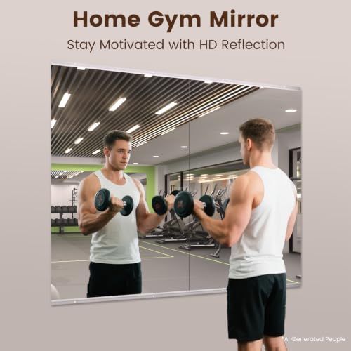 Home Gym Mirror 48x24 Inches - 2 Pieces, Safety Tempered Glass Wall Mirror for Workout & Yoga