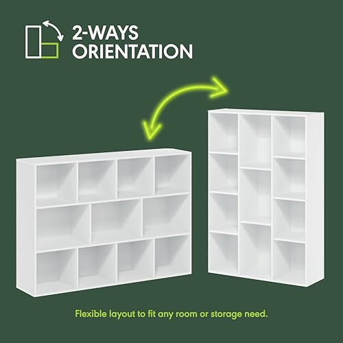 White 11-Cube Bookcase - Reversible Modern Shelf for Living Room & Office