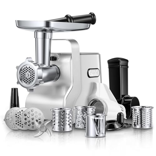 Heavy Duty Electric Meat Grinder 3000W Max - Silver, 5-in-1 Kitchen Mincer & Sausage Stuffer