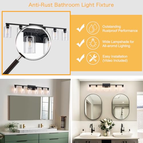SOPEAS Black 6-Light Bathroom Vanity Light Fixture with Clear Glass Shades - Modern Wall Sconce