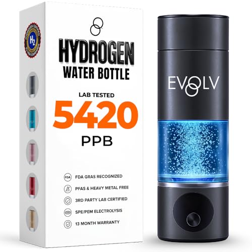 EVOLV Hydrogen Water Bottle Carbon Edition - Leak Proof Ionizer, Black