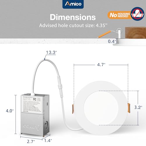 White 4 Inch LED Recessed Light with Junction Box, 5CCT, 800LM, 11W
