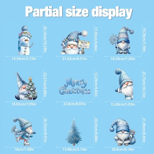 Christmas Gnome Window Clings – 9pk Blue Snowman Stickers for Glass & Mirrors